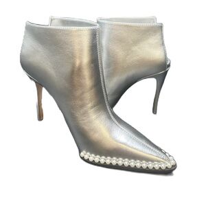 Karl Lagerfield Cyron silver boot stiletto heel pearl NWB US 7M / EU 38